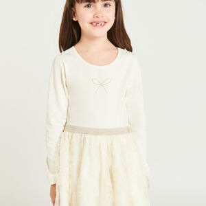 Robe manches longues effet 2 en 1 en tulle brodé fille 