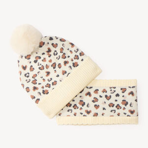 Bonnet et snood bébé fille en tricot doublés sherpa motif léopard 