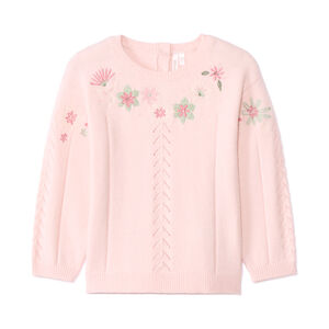 Pull ajouré avec fleurs brodées pour bébé fille 