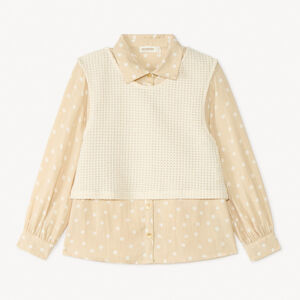 Chemise manches longues à pois + pull en maille uni pour fille 