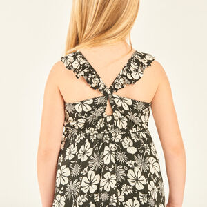 Robe à bretelles volantées imprimé fleurs exotiques fille 