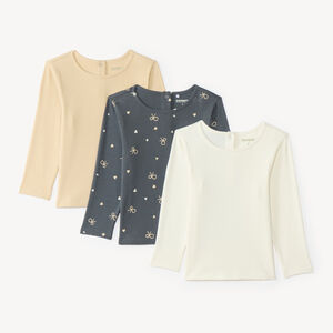 Lot de 3 t-shirts manches longues bébé fille unis et imprimé 