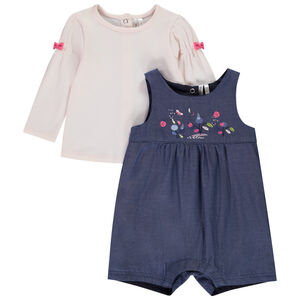 Ensemble salopette courte + t-shirt manches longues pour bébé fille 