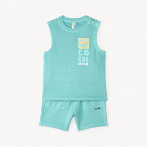 Ensemble 2 pièces débardeur + short broderie coquillage pour bébé garçon 
