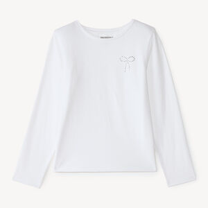 T-shirt fille à manches longues avec nœud en strass 
