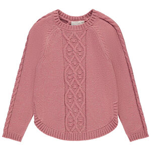 Pull uni en tricot torsadé scintillant pour fille 