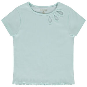 T-shirt manches courtes côtelé et ajouré pour fille 
