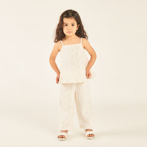 Ensemble 2 pièces débardeur + pantalon en broderie anglaise ajourée pour bébé fille 