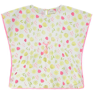 Robe de plage à pompons imprimé fruits/fleurs pour fille 