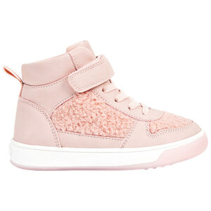 Baskets montantes à moumoutte rose avec lacets et velcros pour fille 