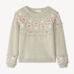 Pull en tricot à motif jacquard et doublure velours pour fille  