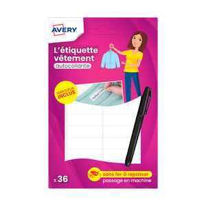 36 étiquettes autocollantes pour vêtements blanches avec marqueur 