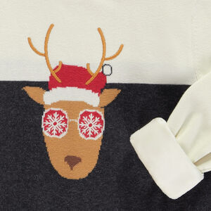 Pull en tricot doublé velours motif renne de Noël pour garçon 