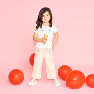 Pantalon large avec broderie fleurs pour bébé fille 