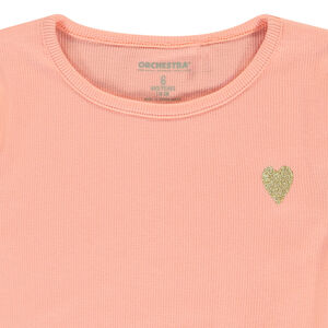 T-shirt manches courtes côtelé à cœur brodé pour fille 