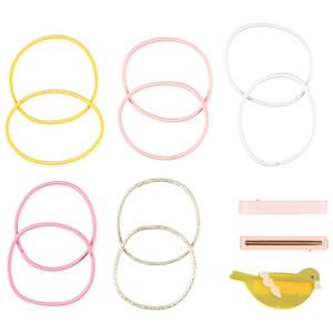 Set de 3 barrettes fantaisie + 10 élastiques unis pour fille 