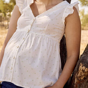 Chemisier manches courtes volantées et imprimé pour femme 