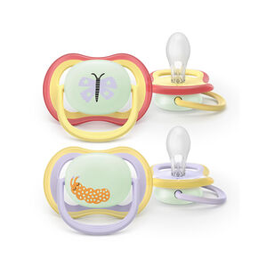 Lot de 2 sucettes silicone 0-6M Ultra Air nuit décorées 