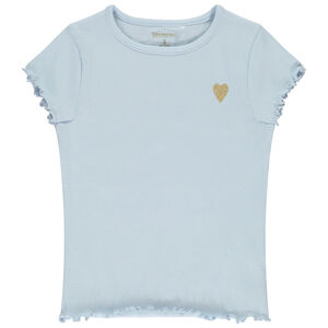 T-shirt manches courtes côtelé à cœur brodé pour fille 