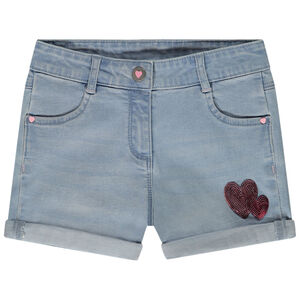 Short en denim avec coeurs en sequins pour fille 