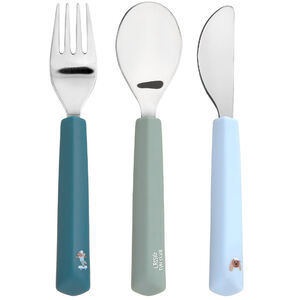 Set de 3 couverts silicone & acier inoxydable Tiny team Chien 