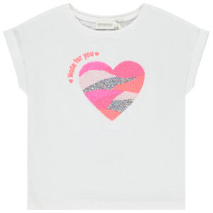 T-shirt manches courtes uni avec broderie et sequins pour fille  