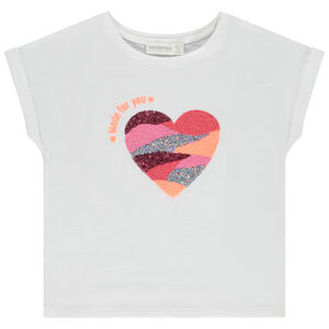 T-shirt manches courtes motif cœur brodé et brillant pour fille 
