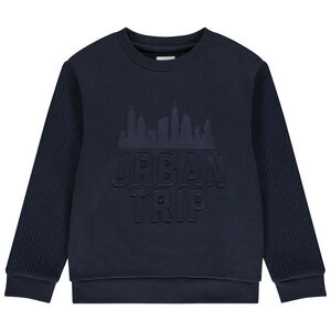 Sweat bi-matière avec texte en relief pour garçon 