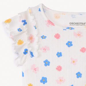 T-shirt manches courtes côtelé à imprimé fleurs pour fille 