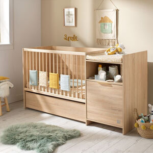 Lit combiné évolutif 60 x 120 cm + commode à langer Azur aspect chêne doré 