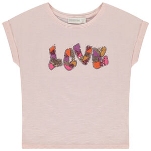 T-shirt manches courtes motif Love à sequins fille 
