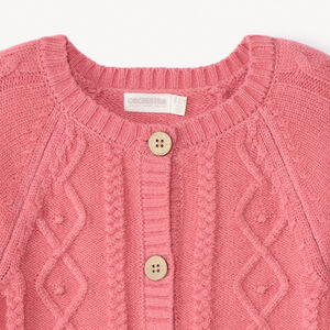 Gilet manches longues en tricot torsadé uni pour fille  