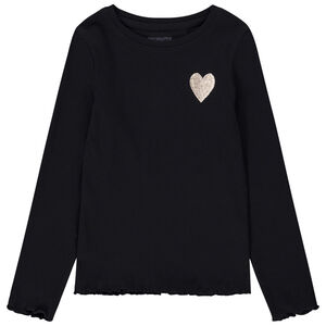 T-shirt manches longues côtelé broderie cœur fille 
