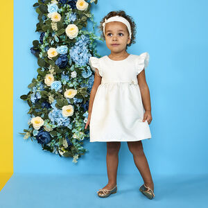 Ensemble de cérémonie robe en jacquard + bandeau pour bébé fille 