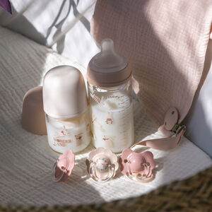 Biberon en verre avec tétine physiologique SX Pro M 240 ml Wonderland lapins roses 