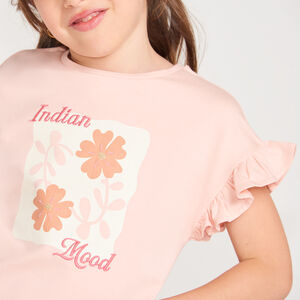 T-shirt manches courtes volanté print fleur pour fille 
