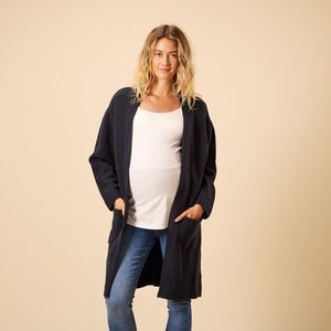 Gilet long uni en tricot avec poches pour femme 