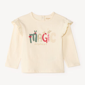 T shirt bébé fille à manches longues et épaules volantées 