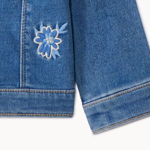 Veste effet jean avec dos brodé fleurs pour bébé fille 
