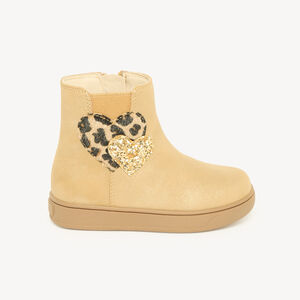Bottines bébé fille zippées et élastiquées avec cœurs à motif léopard 