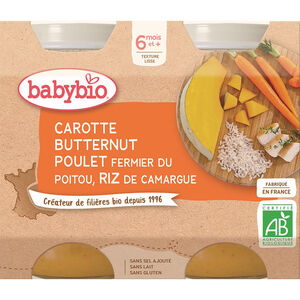 Petits pots de Carotte, Butternut, Poulet et Riz 2x200g 