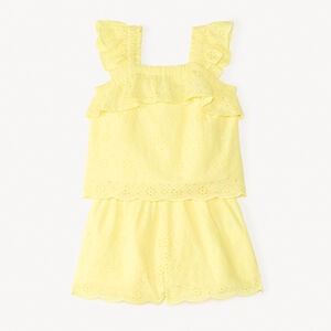 Ensemble uni débardeur + short en broderie anglaise pour fille 