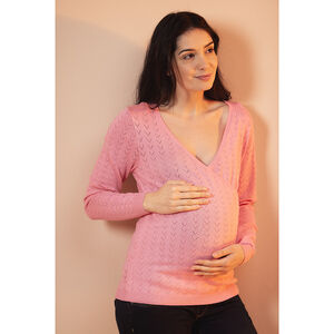 Pull de grossesse et d'allaitement effet cache-cœur en tricot ajouré 