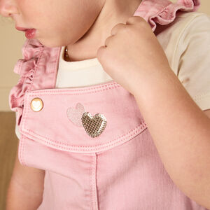 Robe salopette en denim avec volant + broderie et sequins pour bébé fille 
