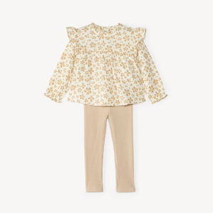 Ensemble tunique et caleçon côtelé bébé fille imprimé léopard floral 