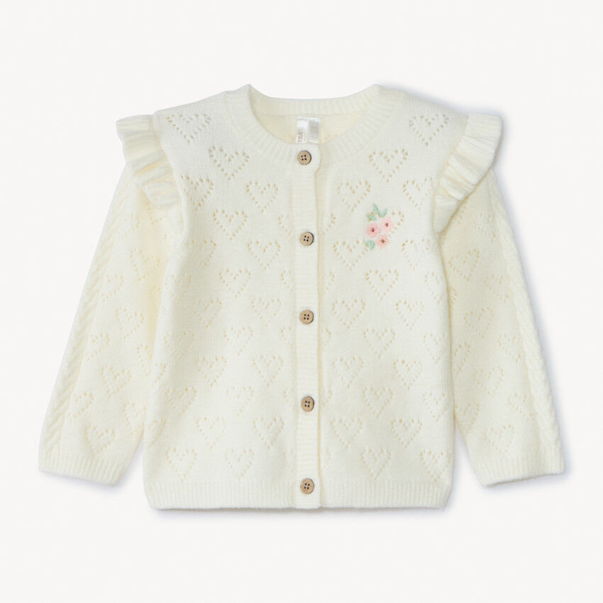 Cardigan Bébé Fille Tricoté - 95% Coton, Coupe Décontractée, Manches Longues, Boutonnage Devant - Tailles 0-4 Ans, Pour Automne/hiver - 9