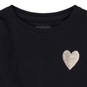 T-shirt manches longues côtelé broderie cœur fille 