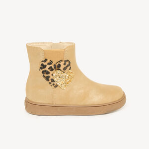 Bottines fille zippées et élastiquées avec cœurs à motif léopard 