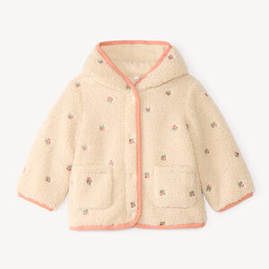 Manteau en sherpa bébé fille broderies fruits 