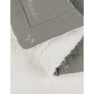 Couverture mousseline brodé feuille 75x100cm Sherpa Kaki 